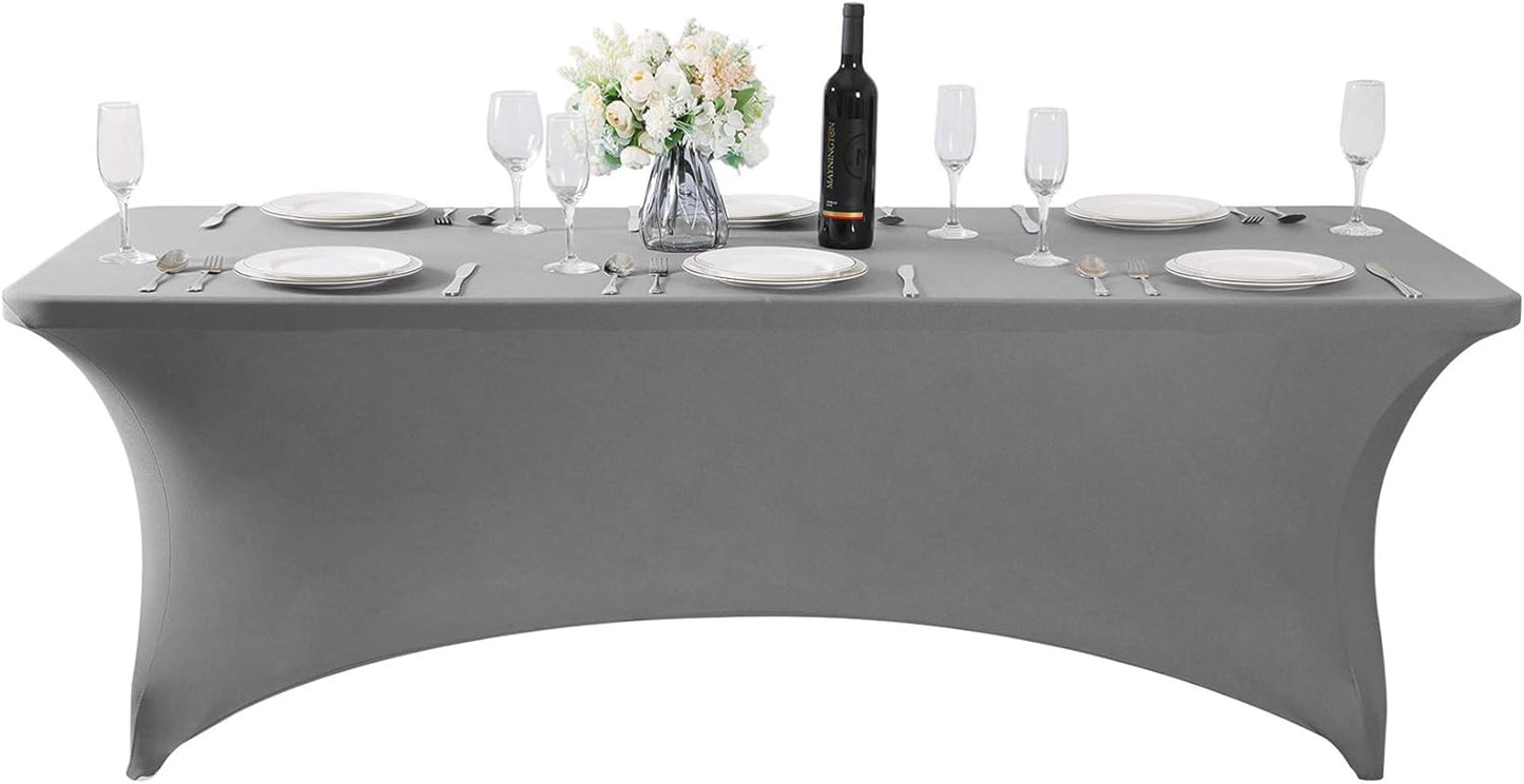 2Pack Spandex Table Cover for 8FT or 4ft or 6ft Table Universal Fitted Stretch Tablecloth for Party, Banquet, Wedding and Events-Gray