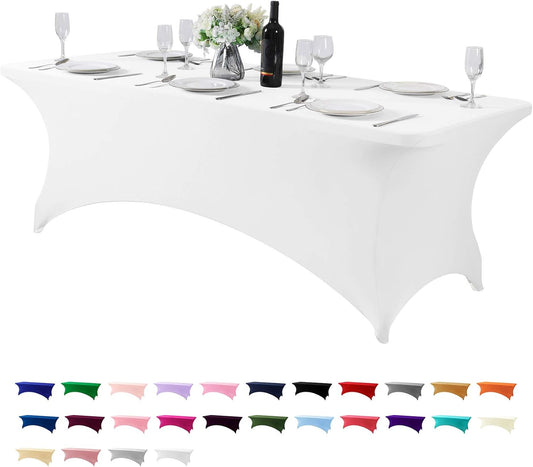 Spandex Table Cover for 8FT or 4ft or 6ft Table Universal Fitted Stretch Tablecloth for Party, Banquet, Wedding and Events-White