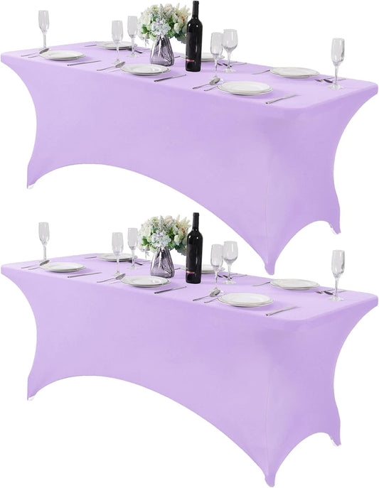 2Pack Spandex Table Cover for 6Ft or 4fT or 8ft Table Universal Fitted Stretch Tablecloth for Party, Banquet, Wedding and Events-Lavender