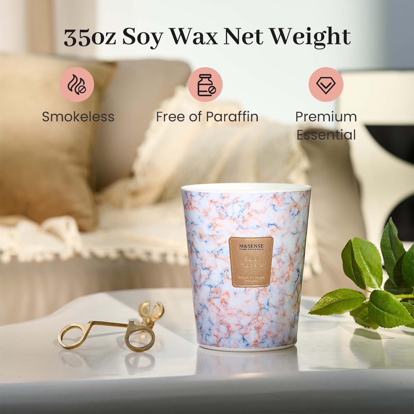 M&SENSE SolarFlowers Scented Candles for Home, 3-Wick Highly Scented Jar Candles, Extra Large Candle 35 Oz 150 Hours Long Lasting Burning, Relaxing Aromatherapy Candle for Stress Relief,Meditation