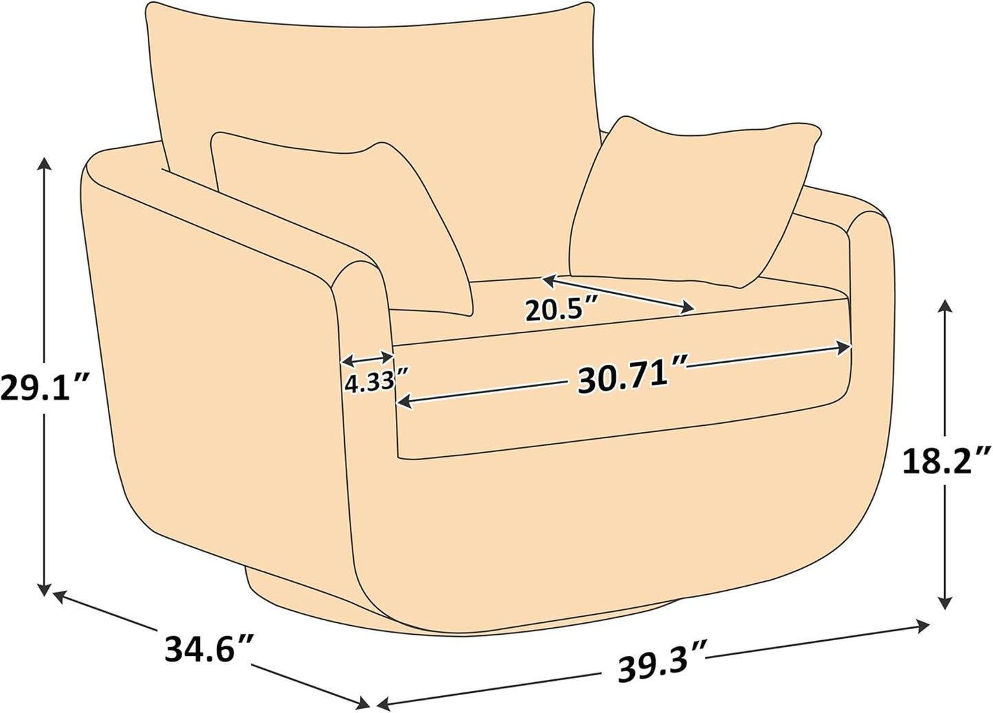 360° Swivel Accent Armchair, 39.3" Oversized, Sherpa Boucle Fabric Sofa Chair with Removable Back & Arm Pillows, Swivel Chair with Cozy Soft Padded, No Assembly Required (1, Camel)