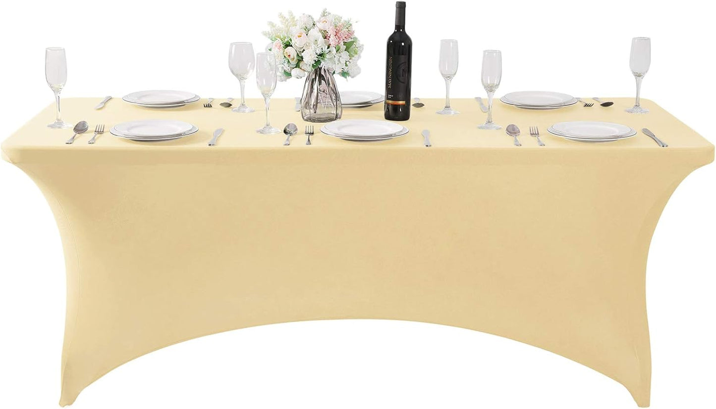Spandex Table Cover for 6Ft or 4fT or 8ft Table Universal Fitted Stretch Tablecloth for Party, Banquet, Wedding and Events-Champagne