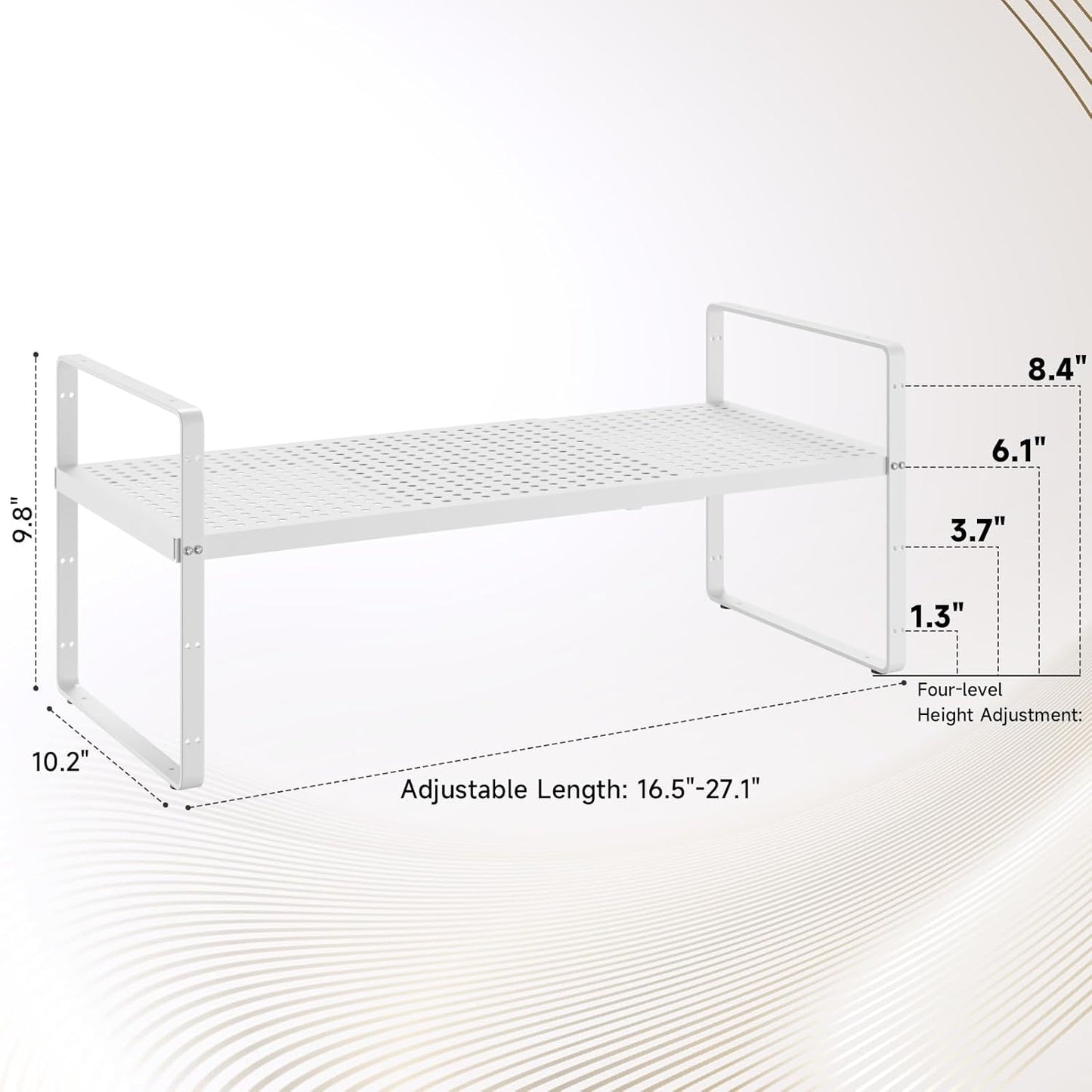 Hole Pattern Expandable Shelf Organizer,2Pack 10.2" Wide Easy to Assemble Cabinet Organizer Shelf, 16.5~27.1" Adjustable Height&Stackable Spice Organization for Cupboard, White