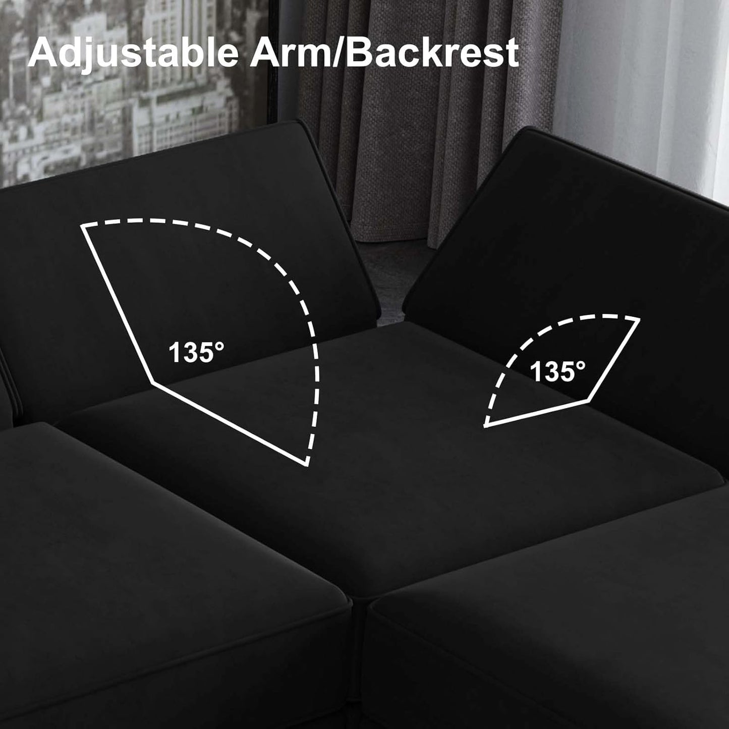 Belffin Modular Sectional Sofa Couch with Reversible Chaise Velvet L Shaped Couch Sofa with Storage 4-seat Convertible Sectional Sofas Black