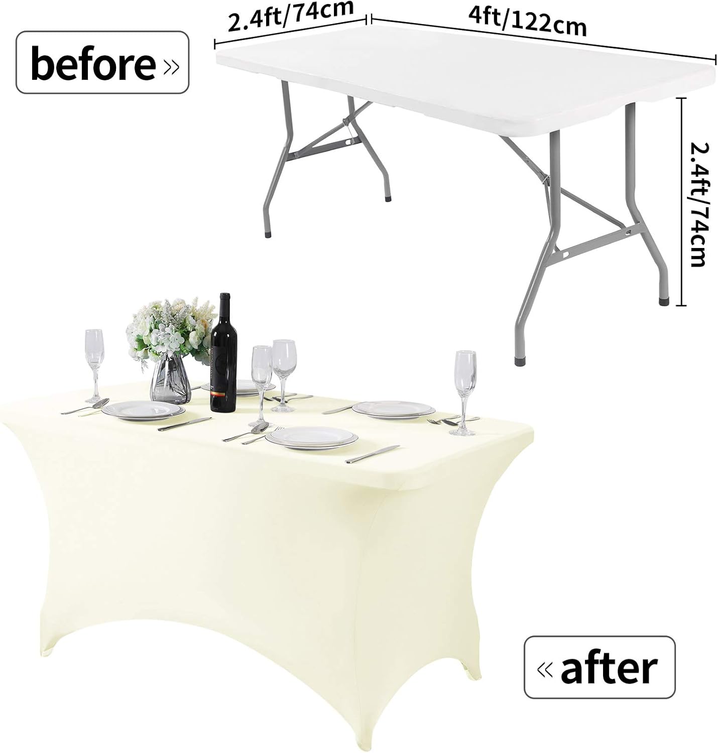 Spandex Table Cover for 4FT or 6ft or 8ft Table Universal Fitted Stretch Tablecloth for Party, Banquet, Wedding and Events-Ivory
