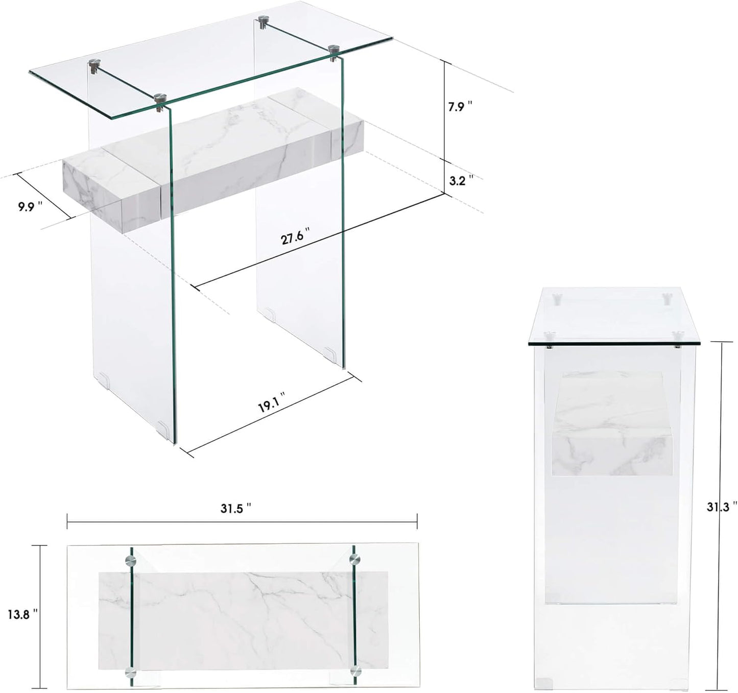 ivinta Glass Console Table with Storage, 31.5'' Modern Narrow Sofa Table with Storage Shelves for Living Room, Hallway, Foyer, Bedroom 5103 (White)