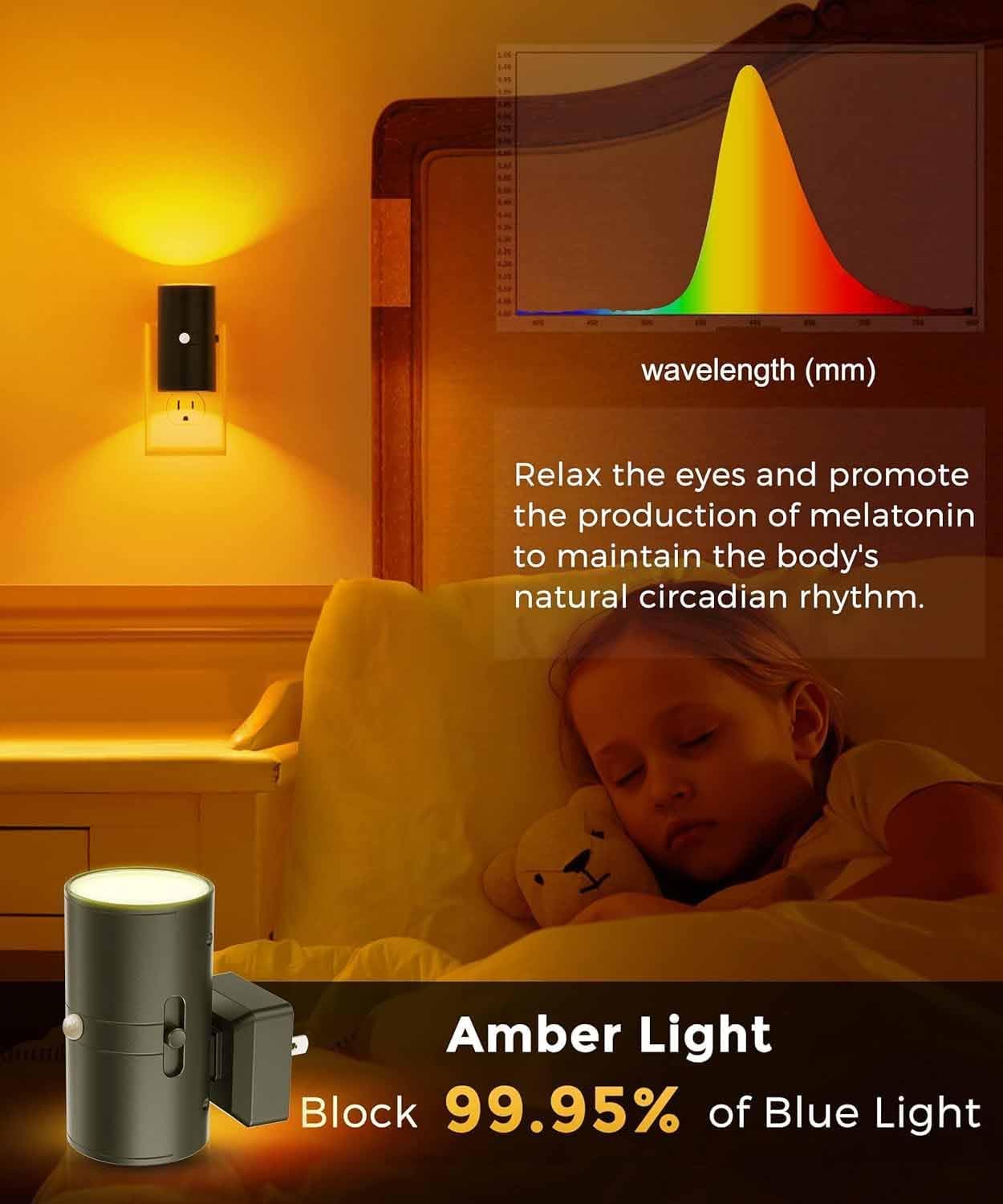 L LOHAS LED Motion Sensor Night Light, Amber Nightlights, [2 Pack] Motion Activated Nightlight, Dimmable Night Light, Yellow Nightlight, 0-100LM, Sleep Light for Bathroom Hallway Bedroom Stairway