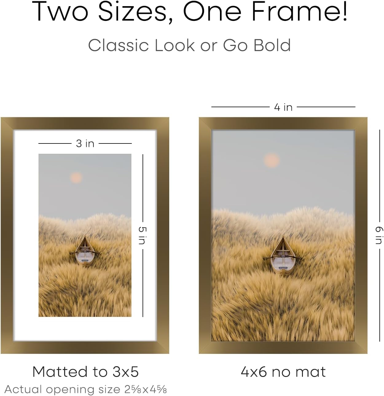 Homeforia 4x6 Picture Frame Bronze, High End Metal 4 x 6 Brass Frames with Mat 3 x 5 for Art, 4x6 Desk Frame Matted to 3x5 inch Photo, 4 by 6 Wall or Tabletop Frame, Tempered Glass, Wall Kit, Set of 1