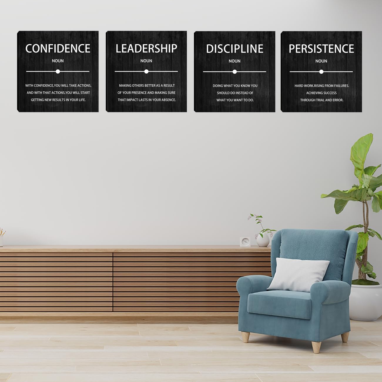 4 Pieces Inspirational Wall Art Motivational Office Quotes Wall Decor Success Quotes Wall Decor Artwork for Living Room Bedroom Home Office Wall Decoration Artwork 16”X16”X4