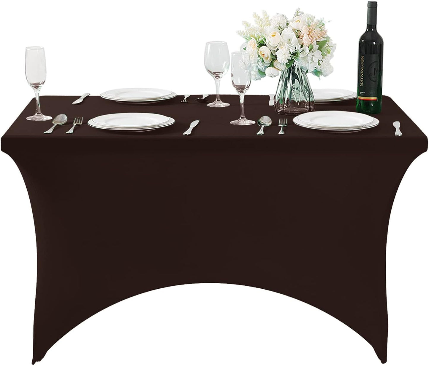 Spandex Table Cover for 4FT or 6ft or 8ft Table Universal Fitted Stretch Tablecloth for Party, Banquet, Wedding and Events-Chocolate