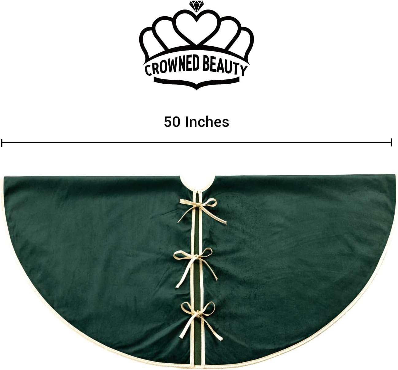 CROWNED BEAUTY Christmas Tree Skirt Velvet Collar 50 Inch Embroidered Gold Soft Plush Fur Holiday Decoration (Green) TS43-50