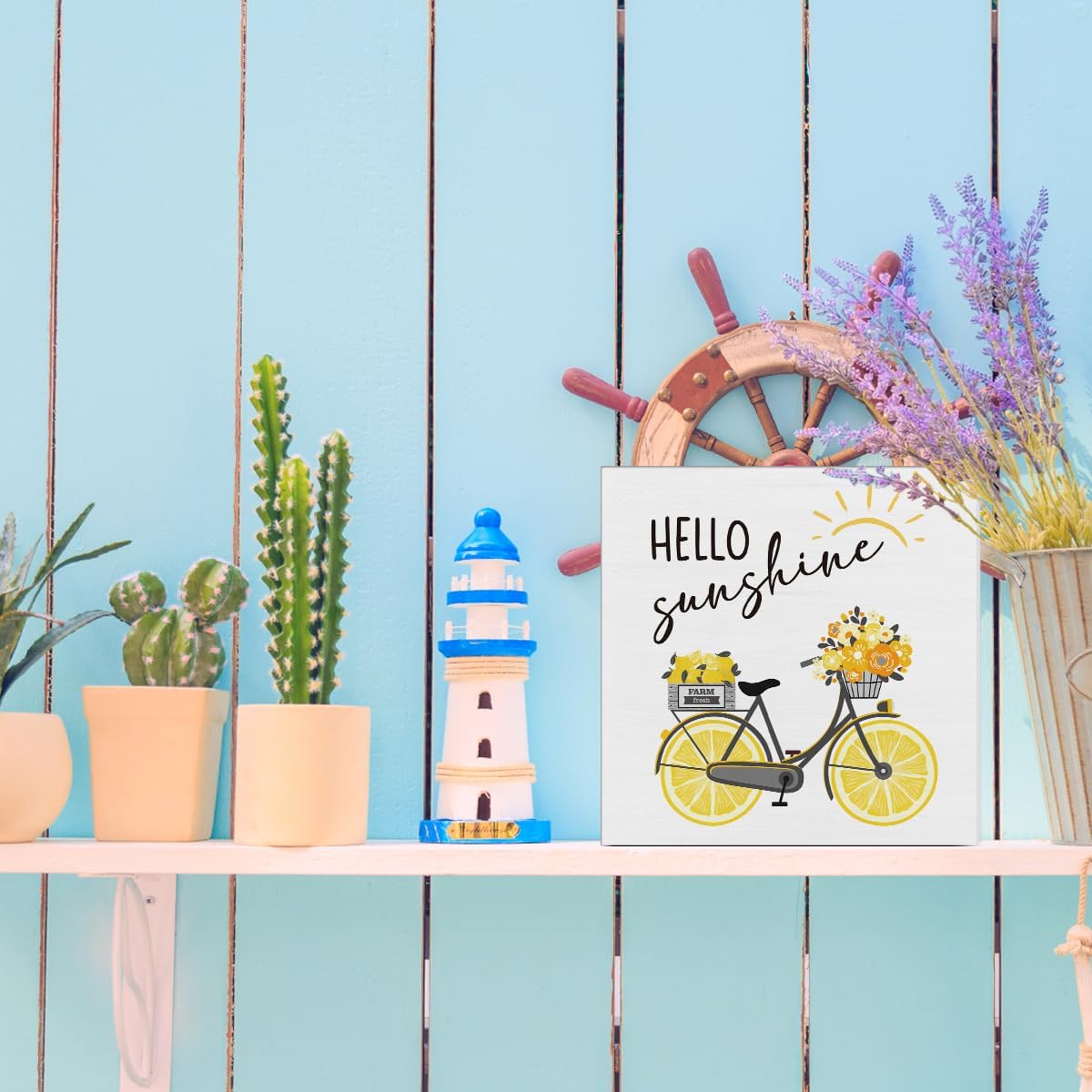 Lemon Decor Summer Decorations Hello Sunshine Wooden Sign Rustic Home Decor 5 x 5 Inches