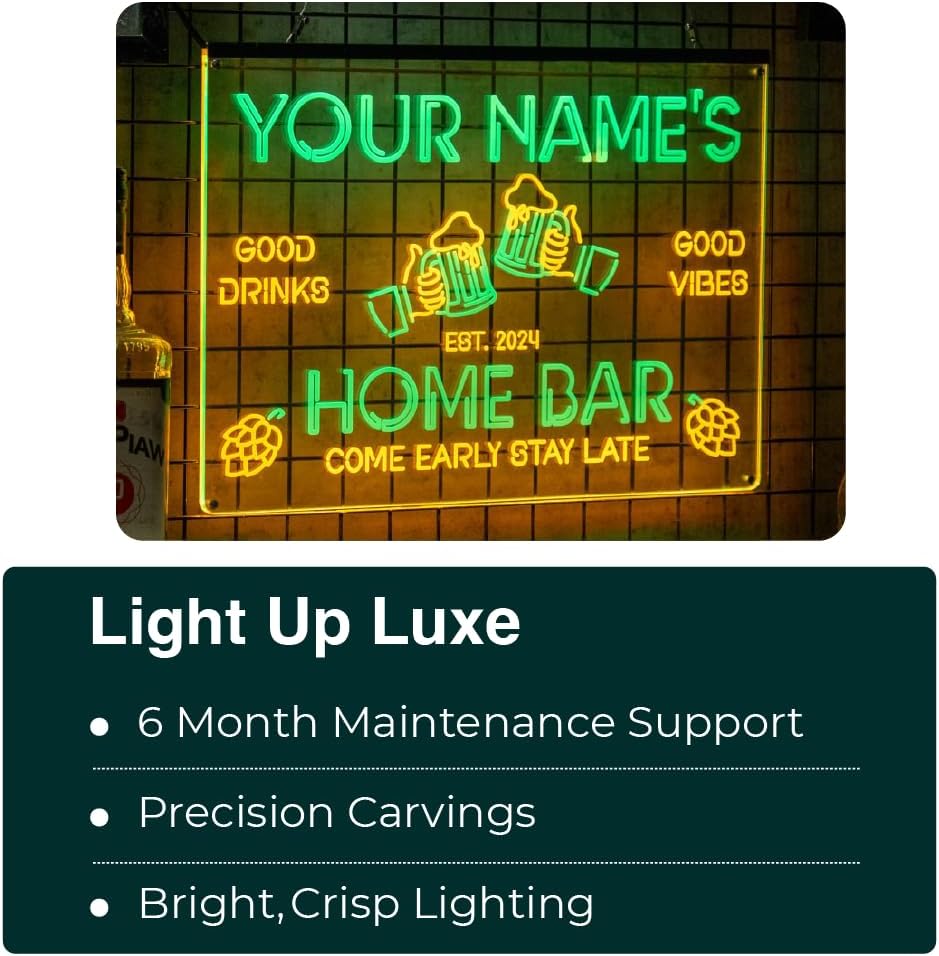 Personalized Guitar Bar Signs with Your Name for home wall light up with personalized pub name, man cave accessories, beer themed neon customizable lighted sign