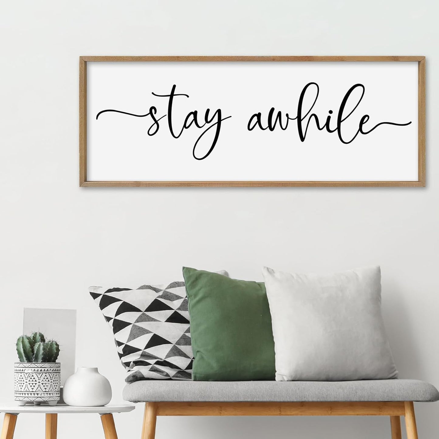 SRSZHIYUE Stay Awhile Sign Wall Decor Art 40"×15" Home Entryway Hallway Signs Large Wood Framed Wall Hanging (Wood)