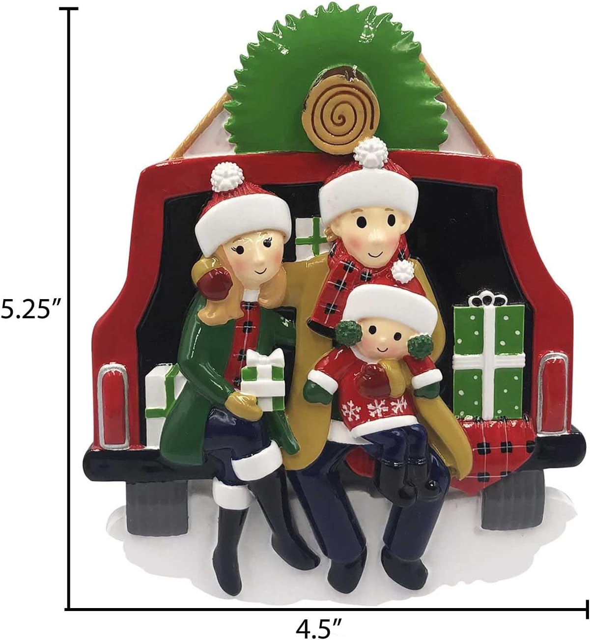 3D Santa Hat Family of 3 Christmas Ornament 2025 Personalized Family Christmas Ornaments 2025 | Road Trip on Vintage Car Personalized Tree Ornaments Customizable Gifts in Red Truck of Three Ornament