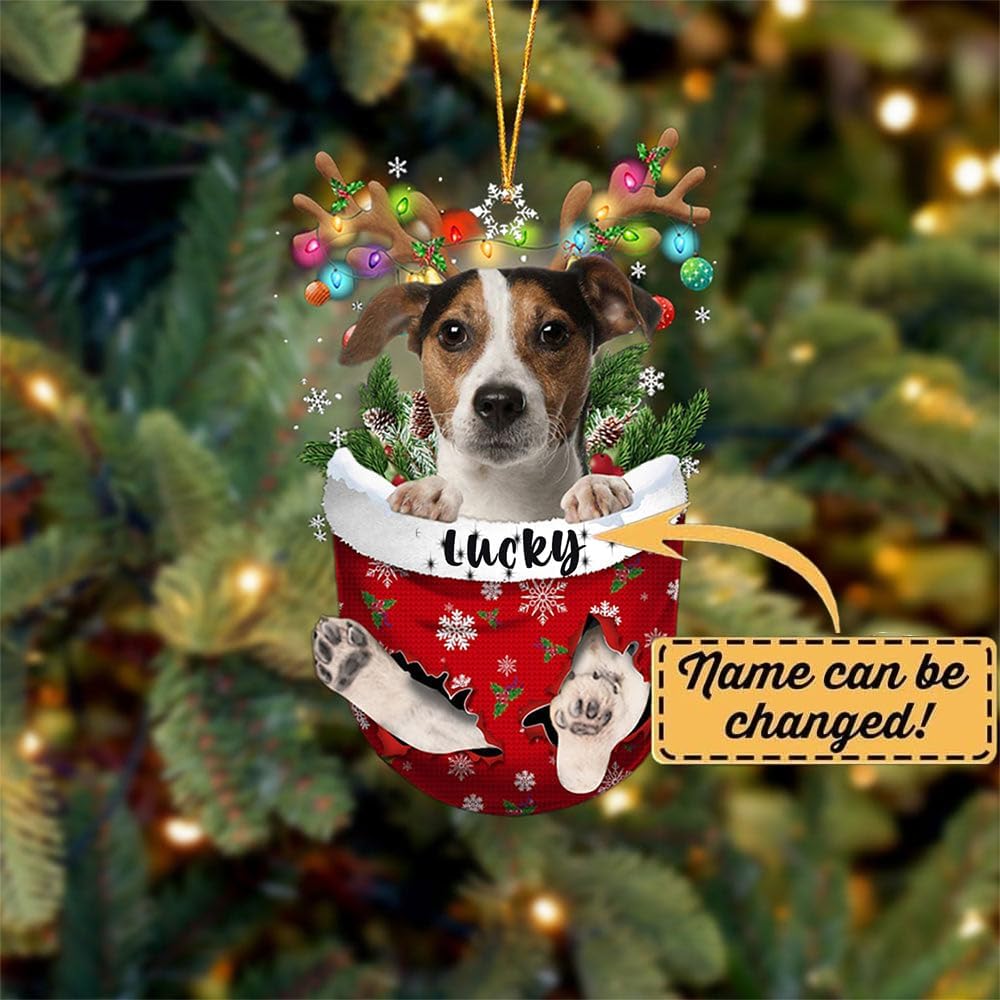 Jack Russell Terrier 1 Dog Christmas Ornament, Jack Russell Terrier 1 in Snow Pocket Christmas Tree Ornament, Dog Lovers Gift Idea Xmas, Decorations for Tree, Christmas Ornament Gift for Dog Lovers