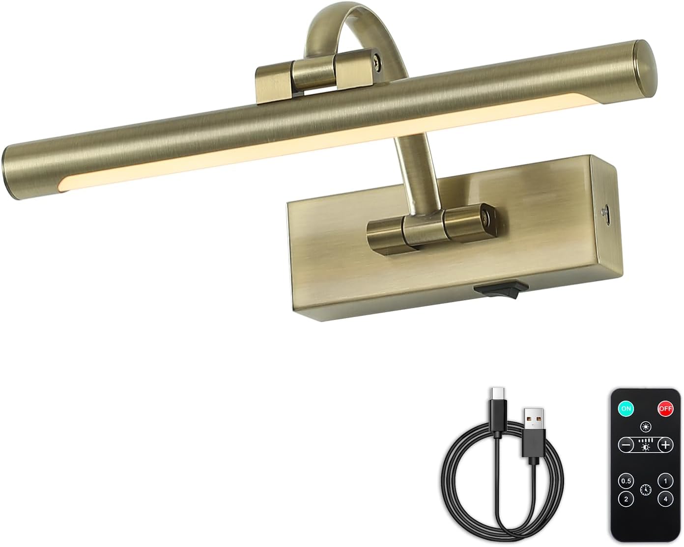 Wireless Picture Lights Rechargeable Gallery Lighting Battery Picture Frame Light with Remote and Timer, Adjustable Art Light for Paintings, Portraits, Antique Bronze Finish 12'' Inch 2W 2700K