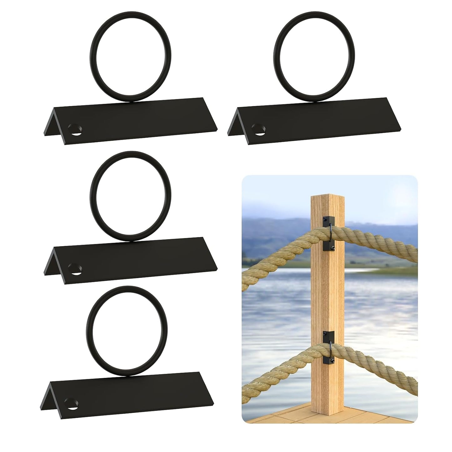 4Pack 2inch Rope Support Holder for Corner Post Drop Ring Brackets Stainless Steel Decorative for Hemp Rope Fencing Stair Deck Railing Ceiling Hook