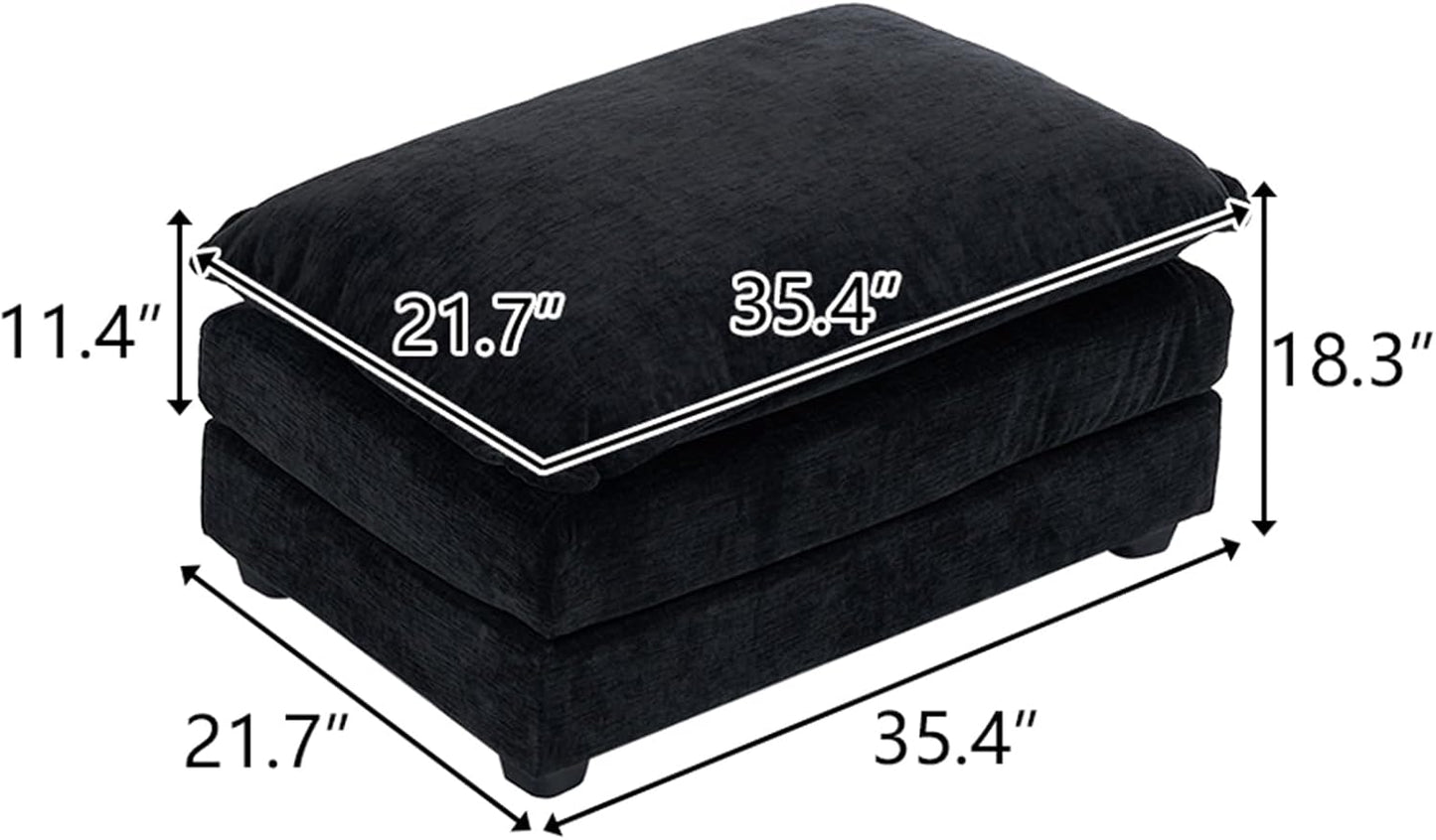 Karl home Modular Ottoman for Sectional Sofa, Chenille Comfy Upholstered Furniture for Living Room, Apartment, Studio, Office, (Ottoman, Black)