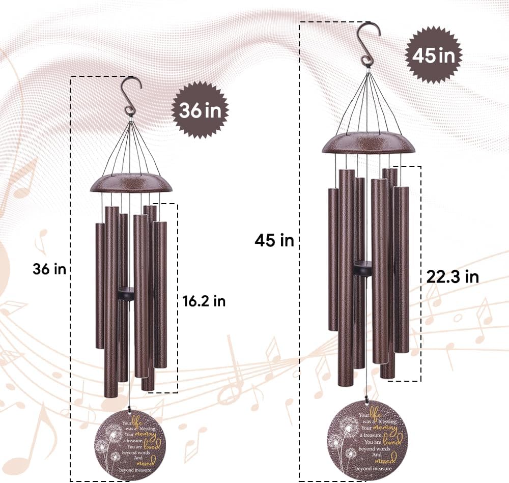Sympathy Wind Chimes, Personalized Wind Chime for Loss of Loved Ones, Customized Tree Bird Wind Chimes, Commemorative Wind Chime Deep Tone (36inch)