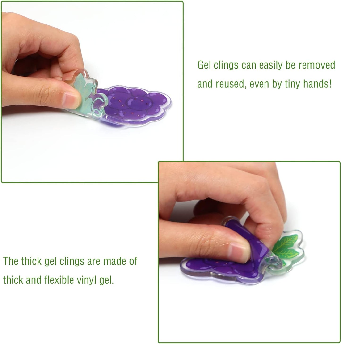 20 PCS Fruits Thick Gel Clings Fruits Window Gel Clings Decals Stickers for Kids Toddlers and Adults Home Airplane Classroom Nursery Party Supplies Decorations Removable and Reusable