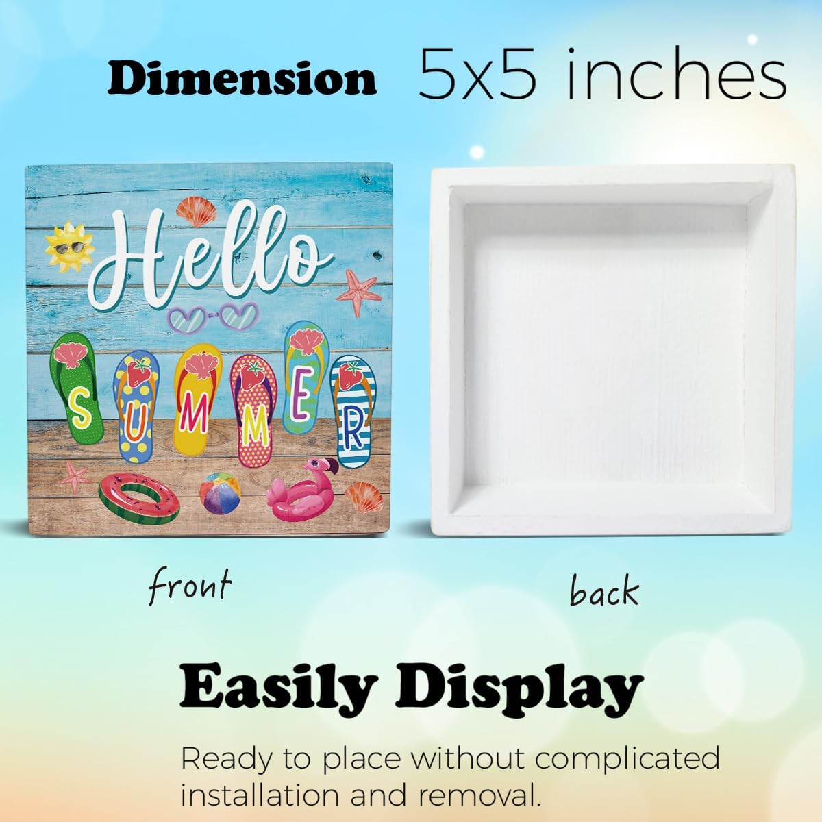 Summer Decor Hello Summer Decorations Flip Flop Wooden Sign Rustic Home Decor 5 x 5 Inches