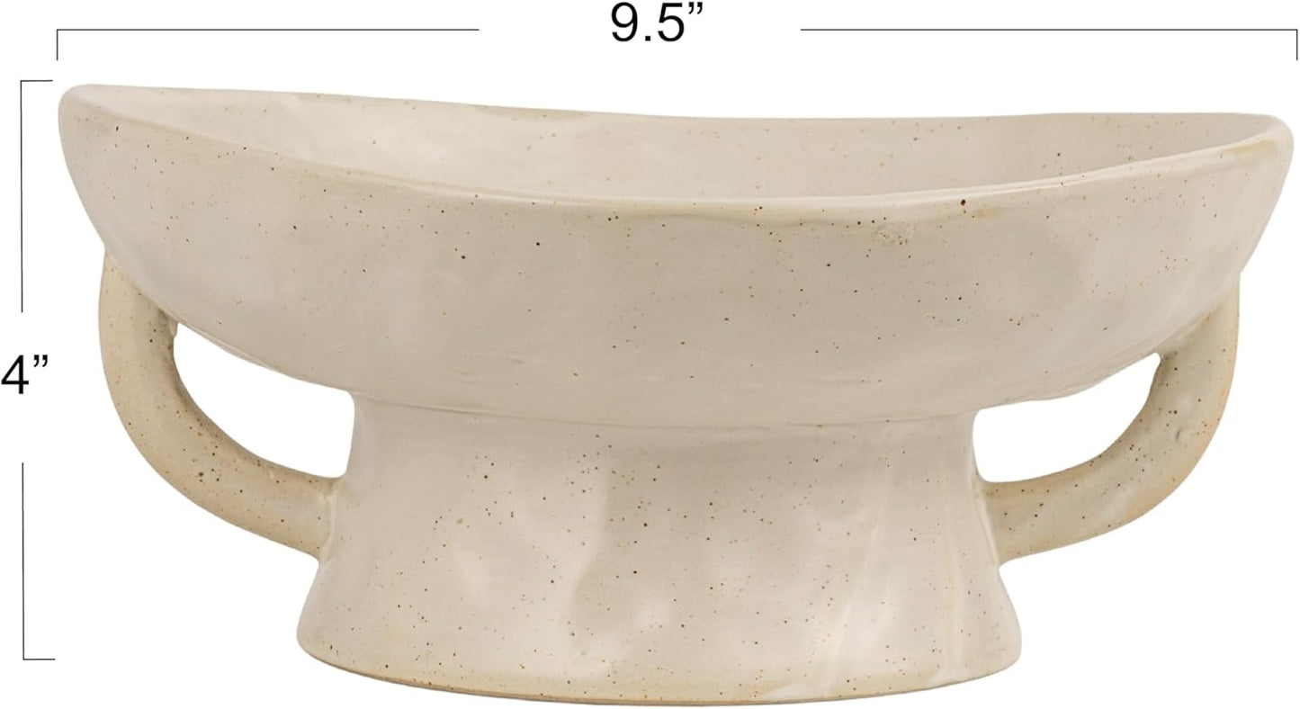 Creative Co-Op Stoneware Footed Pedestal/Bowl with Handles, Reactive Glaze, White