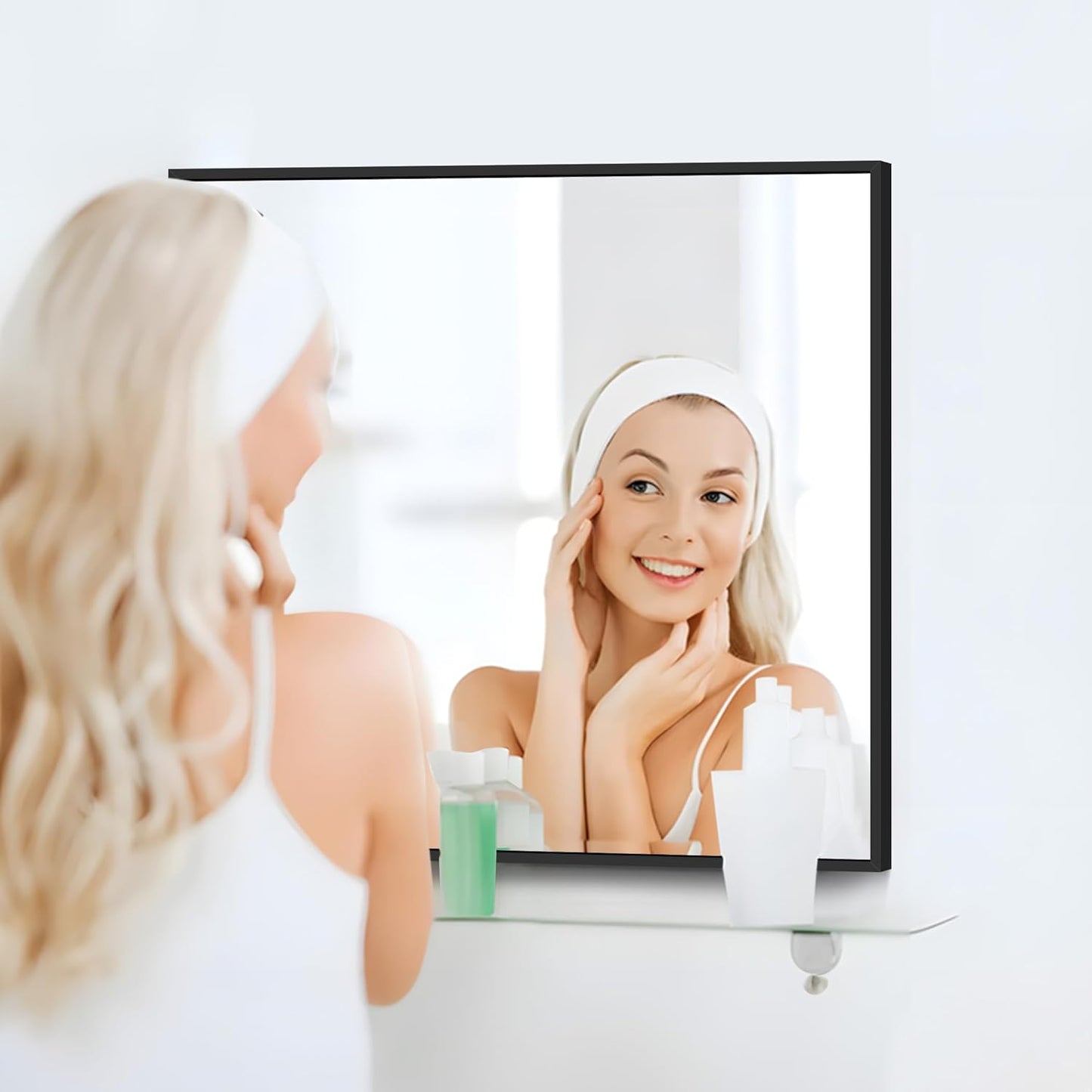 Black Bathroom Mirror for Wall, 30x30 Inch Rectangle Mirrors with Metal Frame, Modern Vanity Wall Square Mirror for Bathroom Living Room, Entryway Hangs Horizontal or Vertical