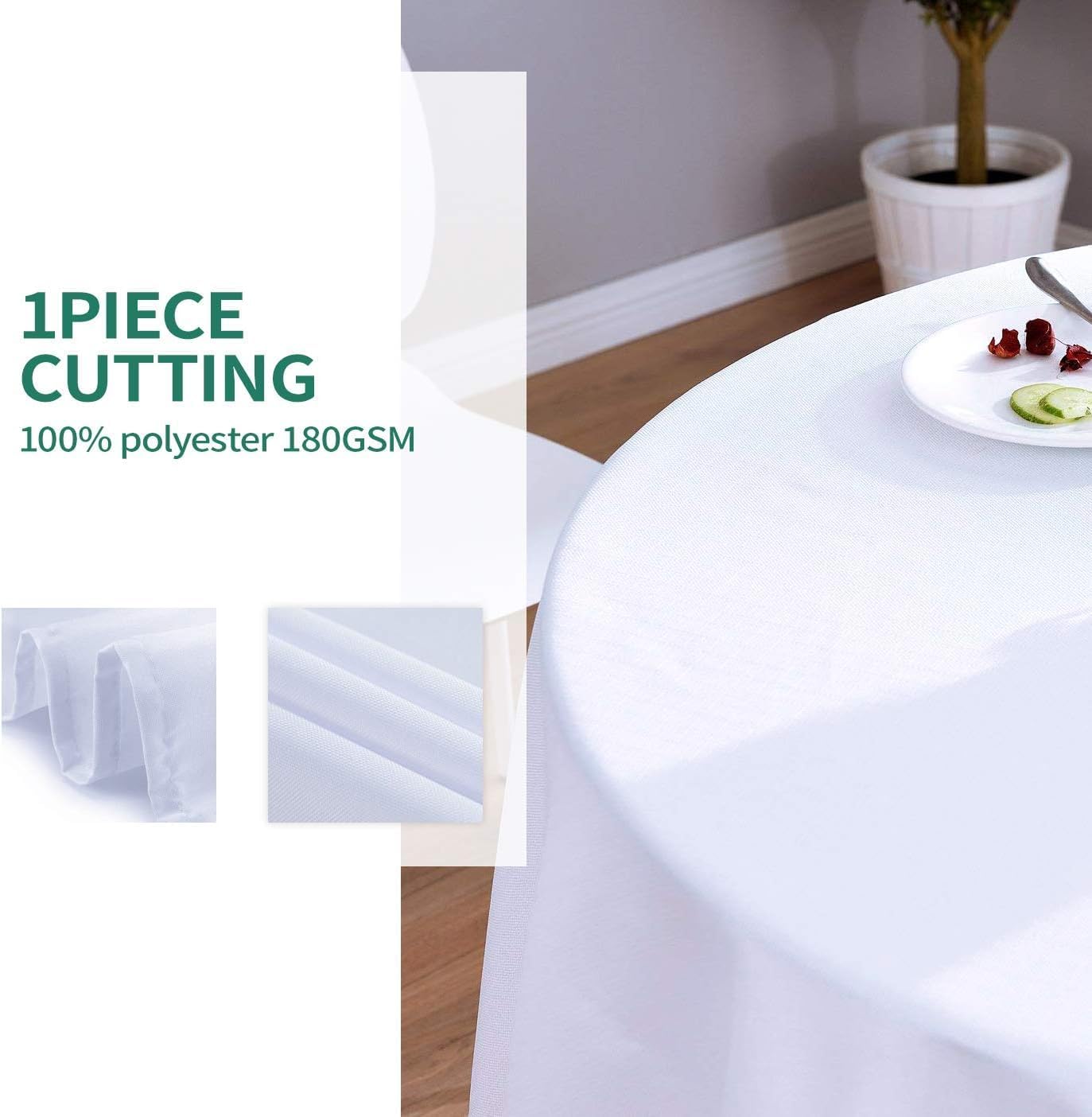 Surmente 120 inch Round tablecloths -5 Pack White Round Table Cloths, Polyester Fabric Table Covers for Weddings, Banquets, or Restaurants