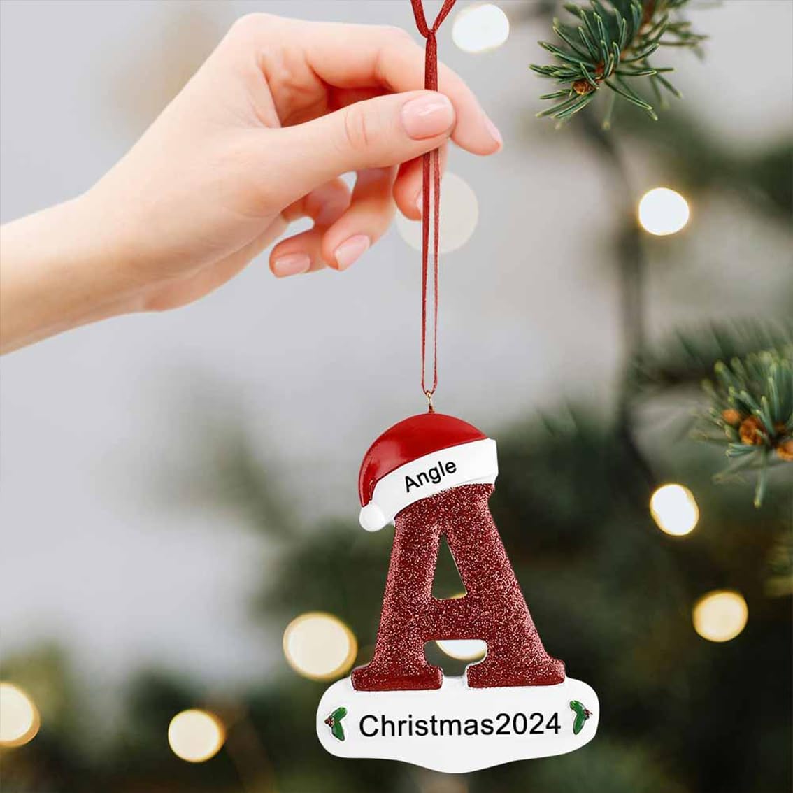 Personalized Christmas Ornaments - Custom Picture & Text Ornaments for Christmas 2024, Baby's 1st Christmas Ornament with Picture for Xmas Tree Custom Gifts for Family, Mom, Dad, Friend (A-Z)