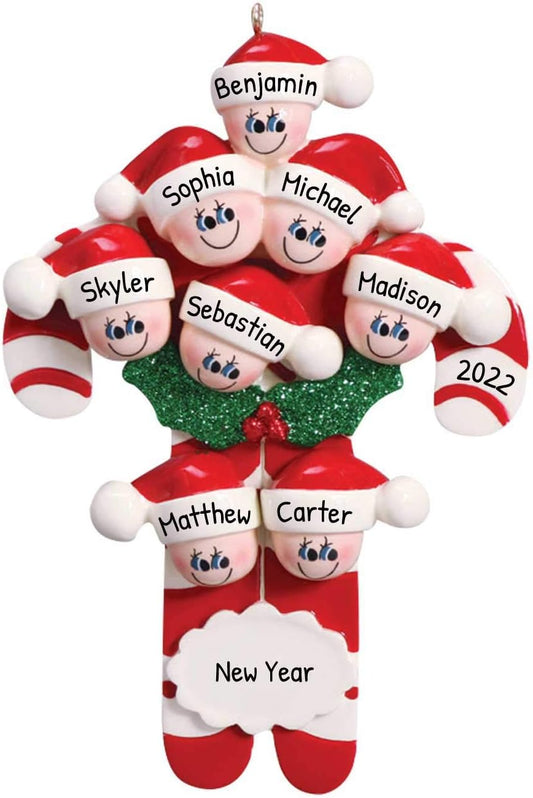 Candy Cane Family of 8 Ornament 2025 Personalized Family Christmas Ornaments 2025 | Holiday Keepsake Holly Berries Personalized Tree Ornaments for Grandchildren, Siblings & Grandkids of Eight Ornament