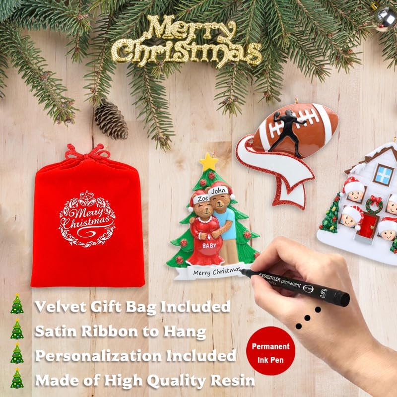 Personalized Family Ornament 2024, Bear Family of 3 Christmas Tree Ornament, Customized Teddy Bear Ornaments for Christmas Tree Decor, Unique Bear Gifts for Mom, Dad, Grandkids, Grandma, Grandpa