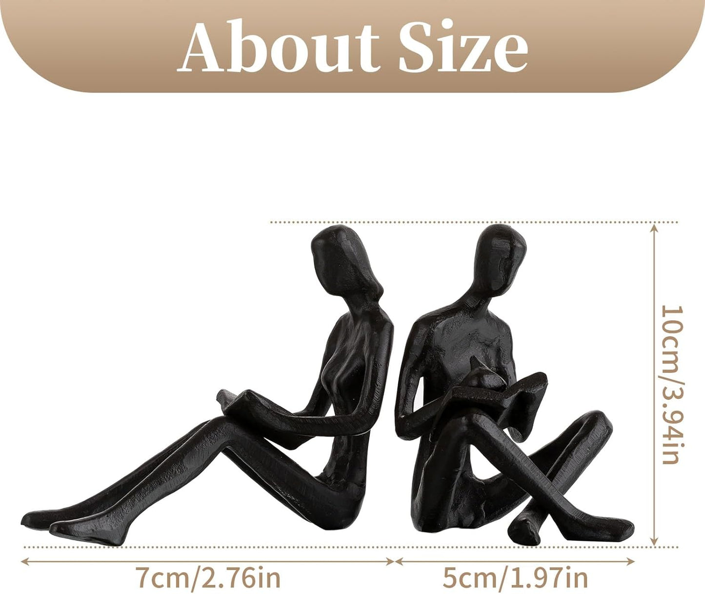Sziqiqi Book Ends for Shelves Decorative - Cast Iron Bookends for Books Reading Couple Bookshelf Decorative Objects Metal Modern Statue Sculpture Gift for Readers Book Lovers Nerd