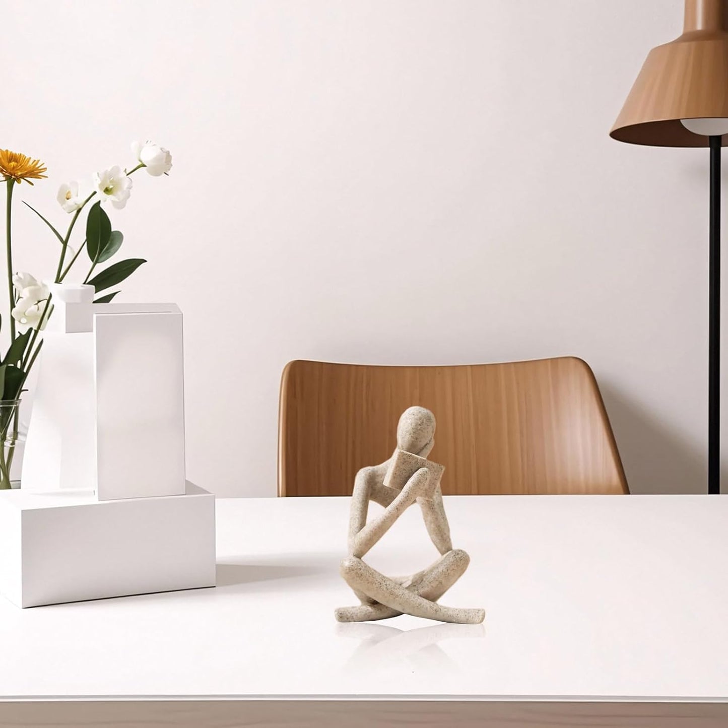 Bookshelf Decor Reading Statue - Abstract Art Thinker Sculpture Bookend for Shelves Aesthetic, Modern Home Decoration Figurine for Living Room Office Shelf Desk Coffee Table Decor(Beige Right)