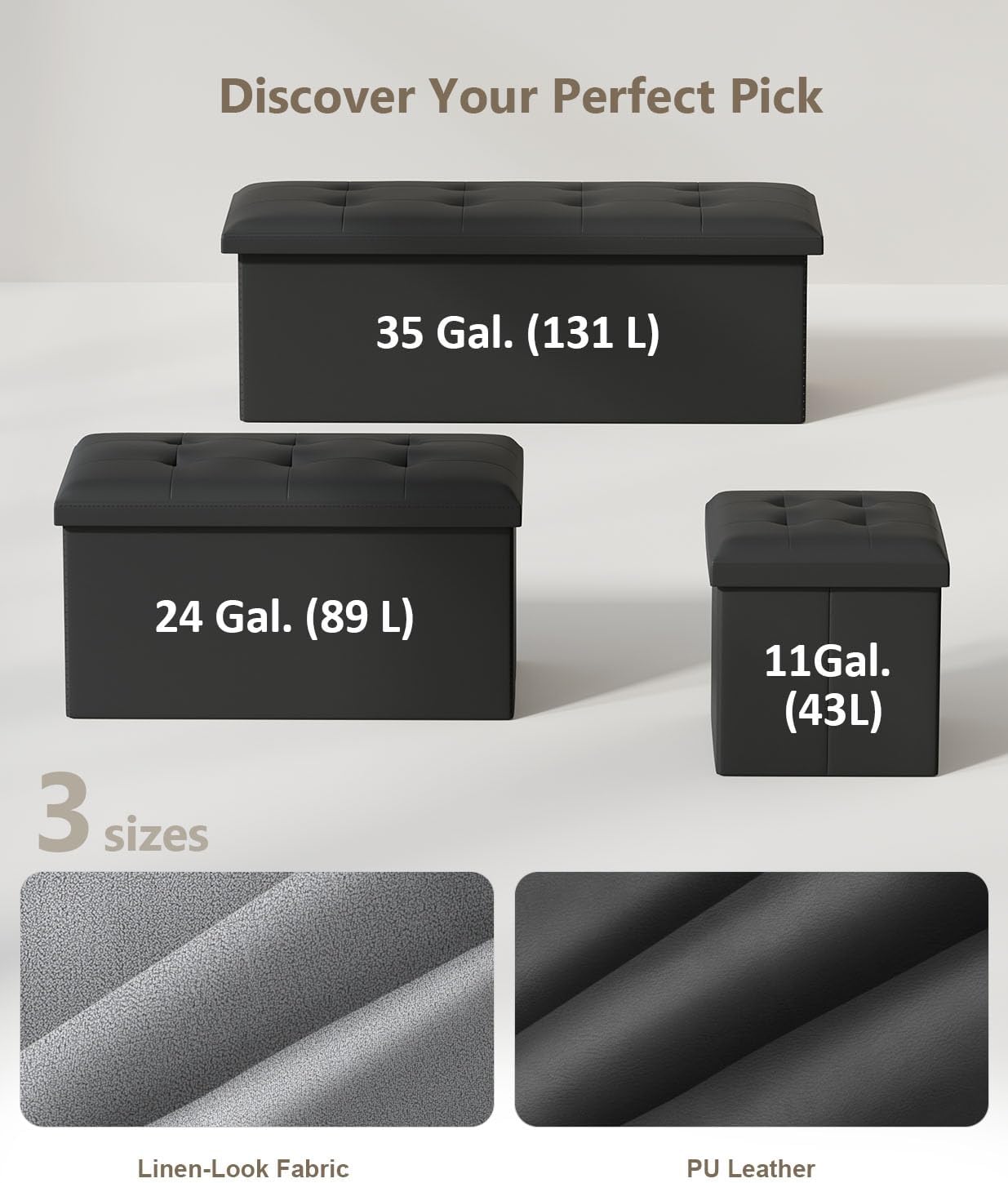 Storage Ottoman Bench, Folding Ottoman Foot Rest, 15 x 43 x 15 Inches, End of Bed Bench,Storage Chest, for Living Room, Bedroom, Hallway, Entryway, Holds up to 700 lb,Black