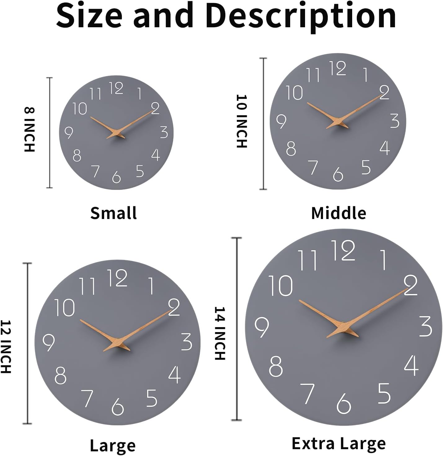 Mosewa Wall Clock 8 Inch Gray Battery Operated Silent Non Ticking Simple Modern Wood Clock Decorative for Bedroom Living Room Kitchen Home Bathroom Office