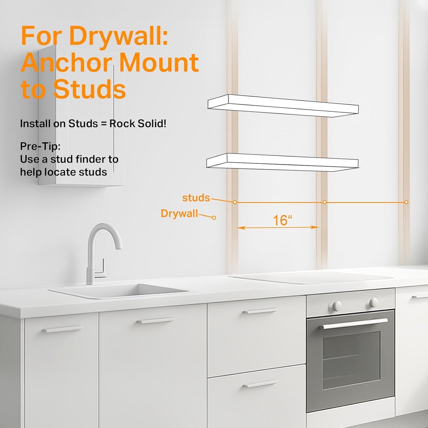 BAYKA Floating Shelves, 48 inches Long Heavy Duty Wall Mounted Rustic Wood Shelves for Bathroom, Bedroom, Living Room, Kitchen, Office, Hanging Shelf for Books/Storage/Decor(White,Set of 2)