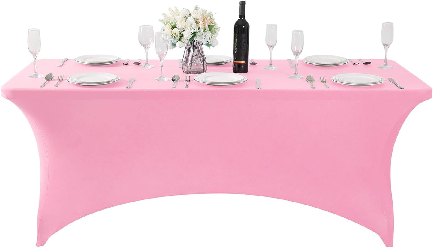 Spandex Table Cover for 6Ft or 4fT or 8ft Table Universal Fitted Stretch Tablecloth for Party, Banquet, Wedding and Events-Pink
