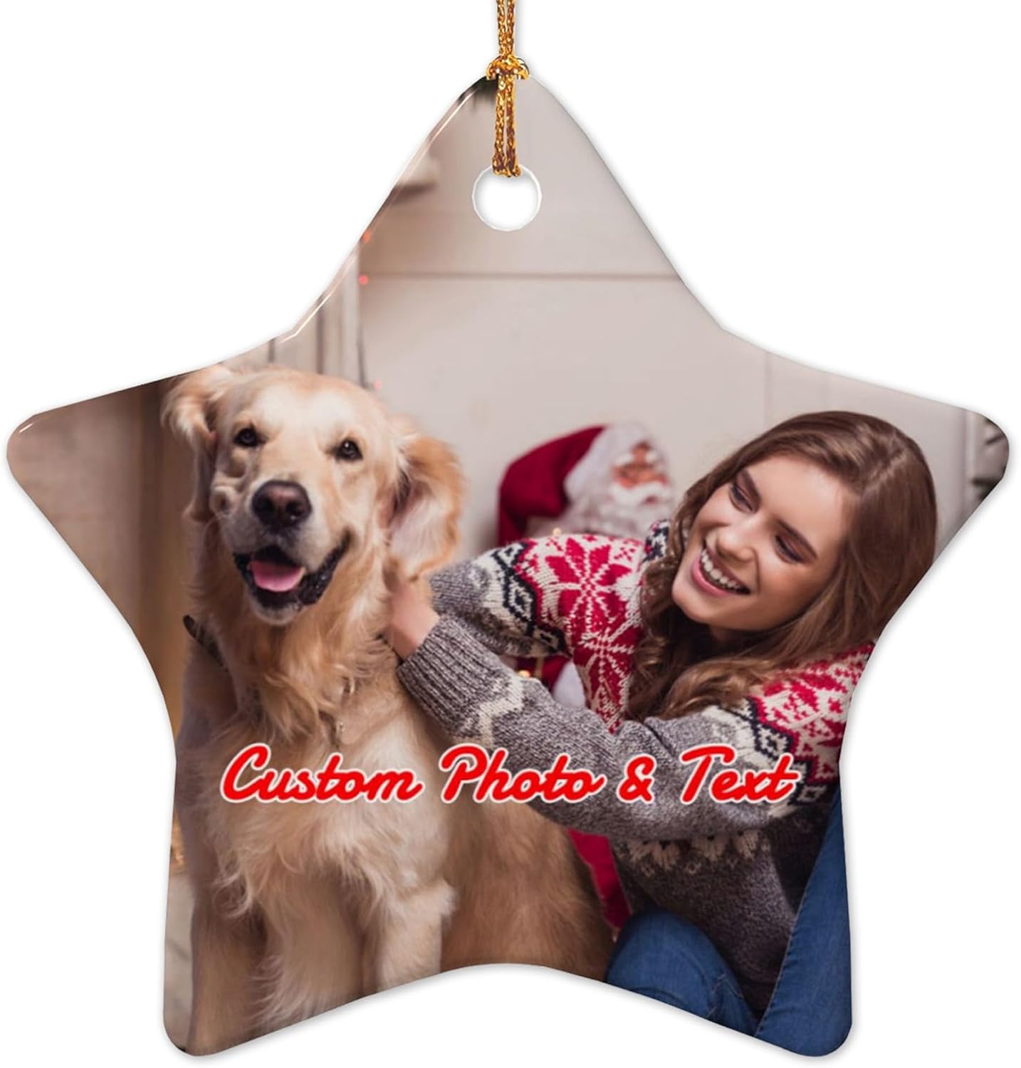 Personalized Christmas Ornaments with Photo 2025 Custom Picture Text Ornaments for Christmas,Double-Sided Ceramic Customized Xmas Tree Decor for Family Couples Dogs,Star