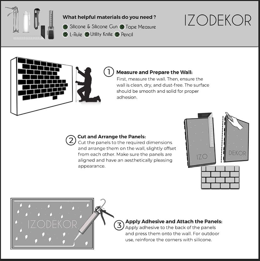IZODEKOR 3D Wall Panels Brick Effect - Cladding, Stone Look, Styrofoam Facing for Living Room, Kitchen, Bathroom, Balcony, Bedroom, Back of Counter | The Telegraph Road (3 Piece Panel) | Covers 16sqft
