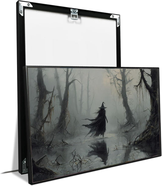 JFHCQJPK Vintage rustic swamp witch poster dark moody wall art gothic horror season halloween print for home decor retro dark moody painting12x16in Metal blackFramed