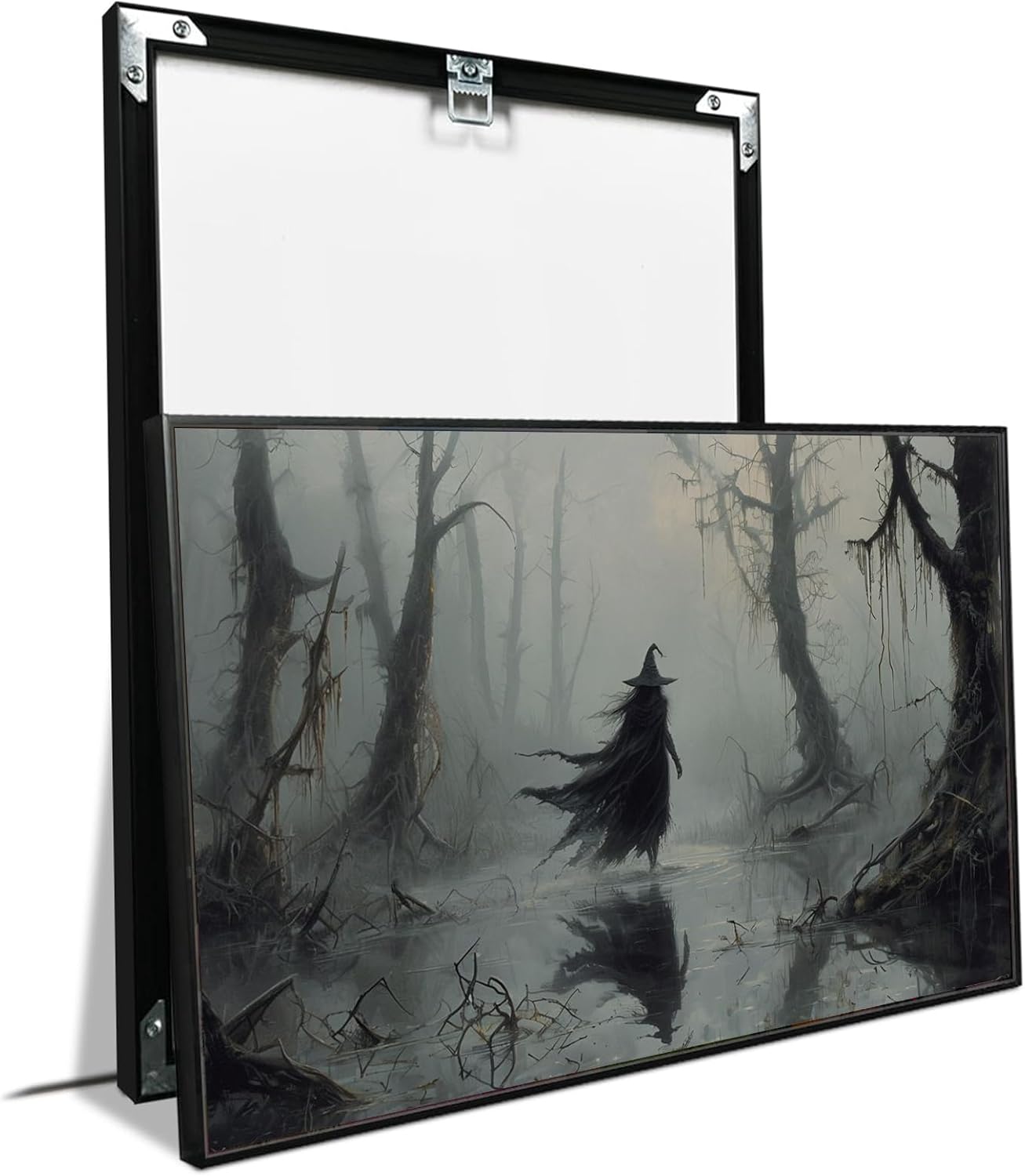 JFHCQJPK Vintage rustic swamp witch poster dark moody wall art gothic horror season halloween print for home decor retro dark moody painting20x30in Metal blackFramed