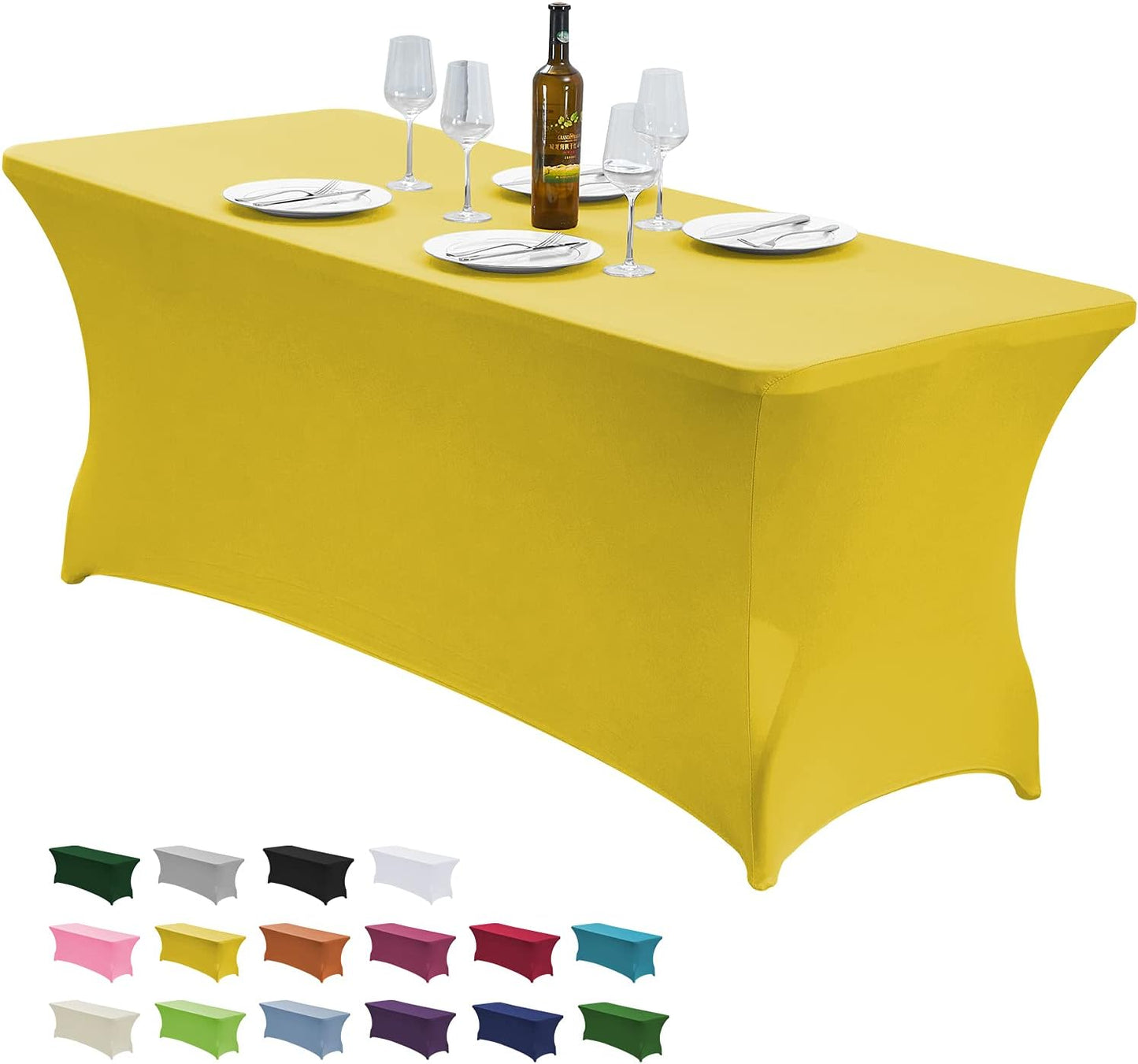 CWK 6FT Waterproof Stretch Spandex Table Cover for Rectangular Tables - Elastic Fitted Tablecloth for Folding Tables,Wrinkle Resistant Table Cloth for Parties, Weddings, Banquets & Events (Yellow)