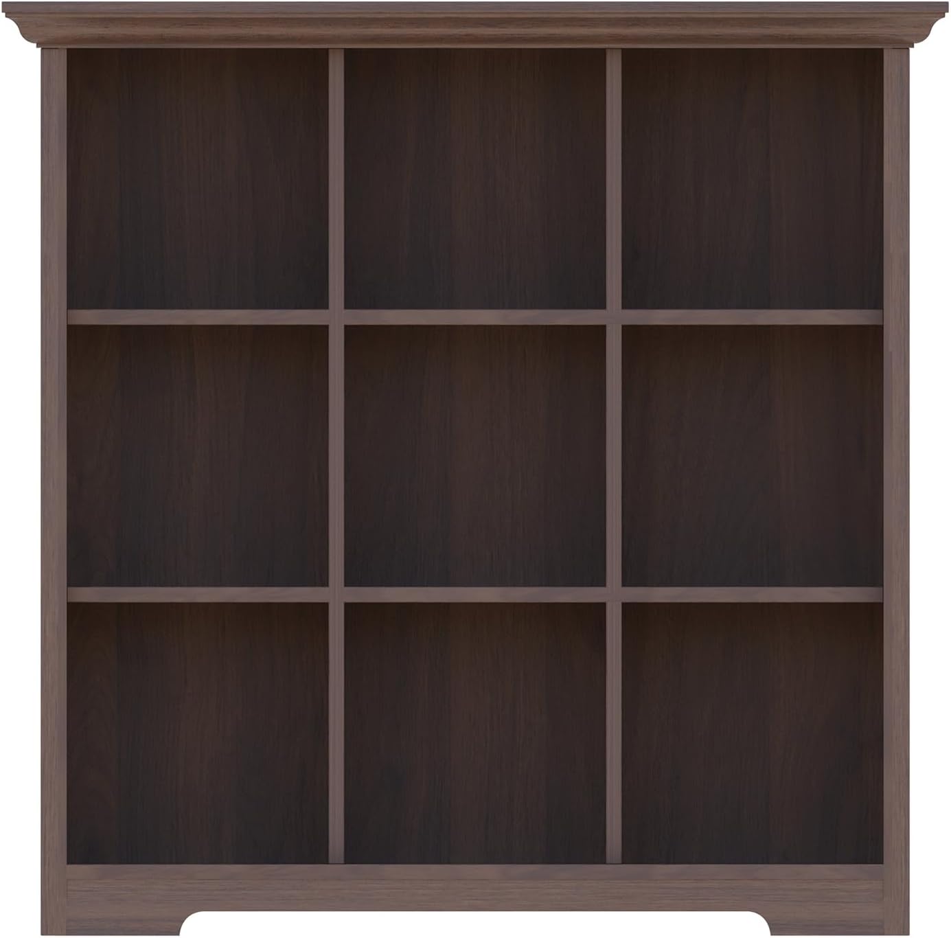 Cube Shelf Bookcase with Base - Wooden 3 Tiers Floor Standing Low Storage Cabinet for Home and Office, 9-Cube Lattice Bookshelf, Walnut