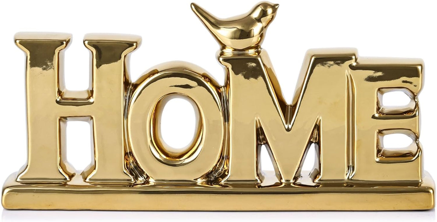 Gold Love Sign Statue - Personalized Home Decor, Bird Sculpture for Living Room, Bedroom, Desktop & Cabinets