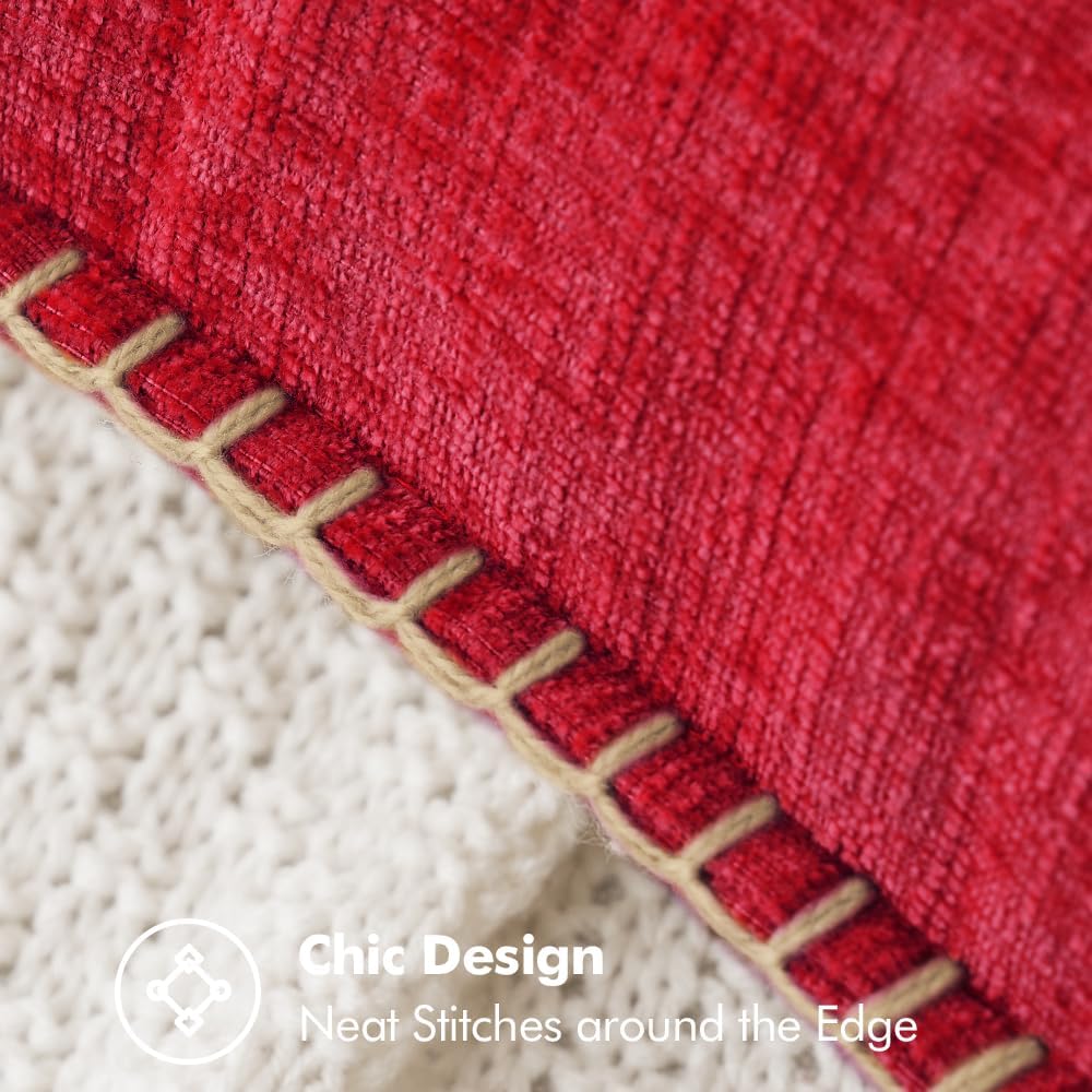 MIULEE Pack of 2 Christmas Pillow Covers 20x20 Inch Red Farmhouse Decorative Throw Pillow Covers with Stitched Edge Soft Chenille Solid Dyed Couch Pillow Covers for Sofa Bed Living Room
