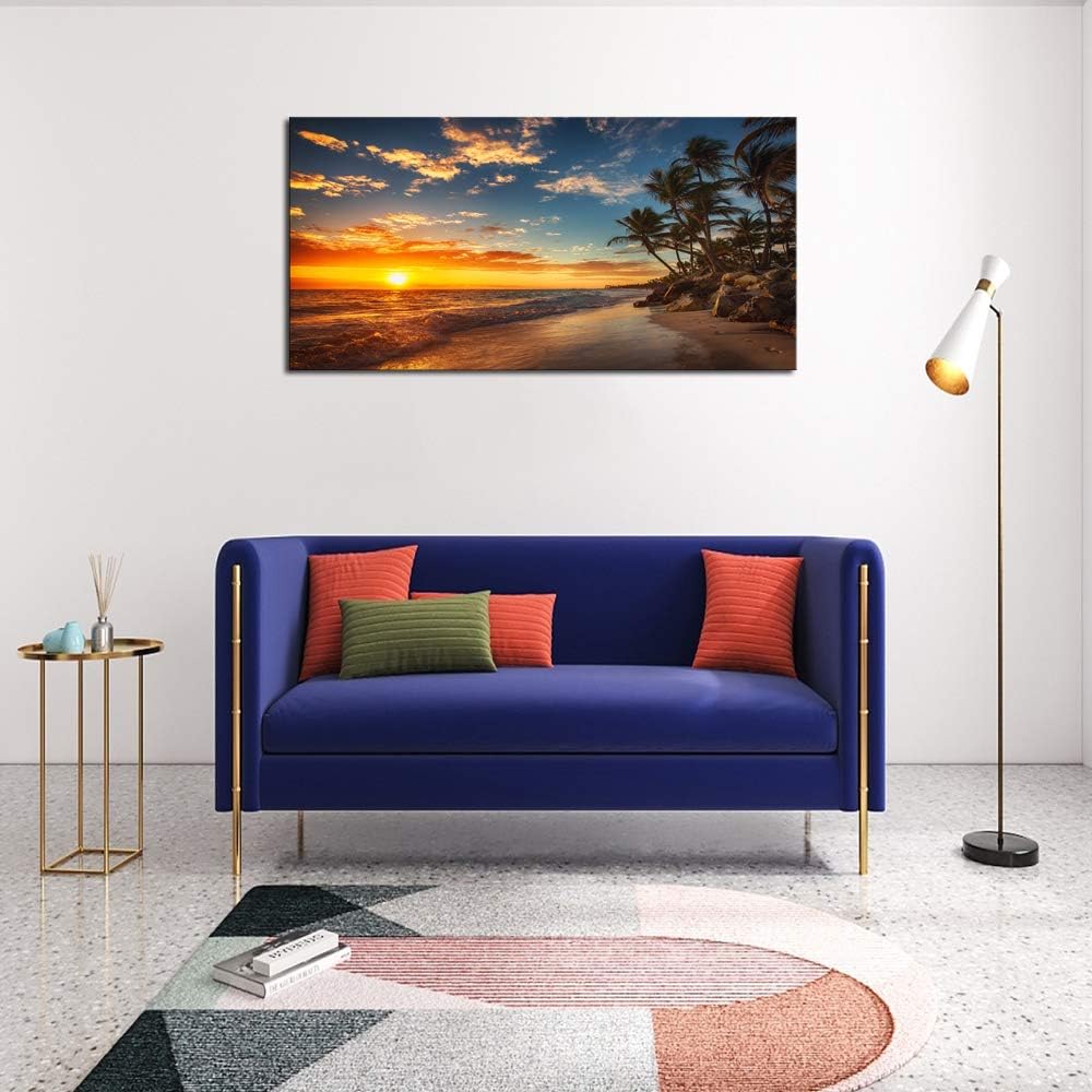 DZL Art S74762 Canvas Painting Print Paradise Tropical Island Beach with Palms Photograph Print Nature Pictures Wall Art Canvas Prints Painting for Living Room Bedroom Decor Office Wall Decor