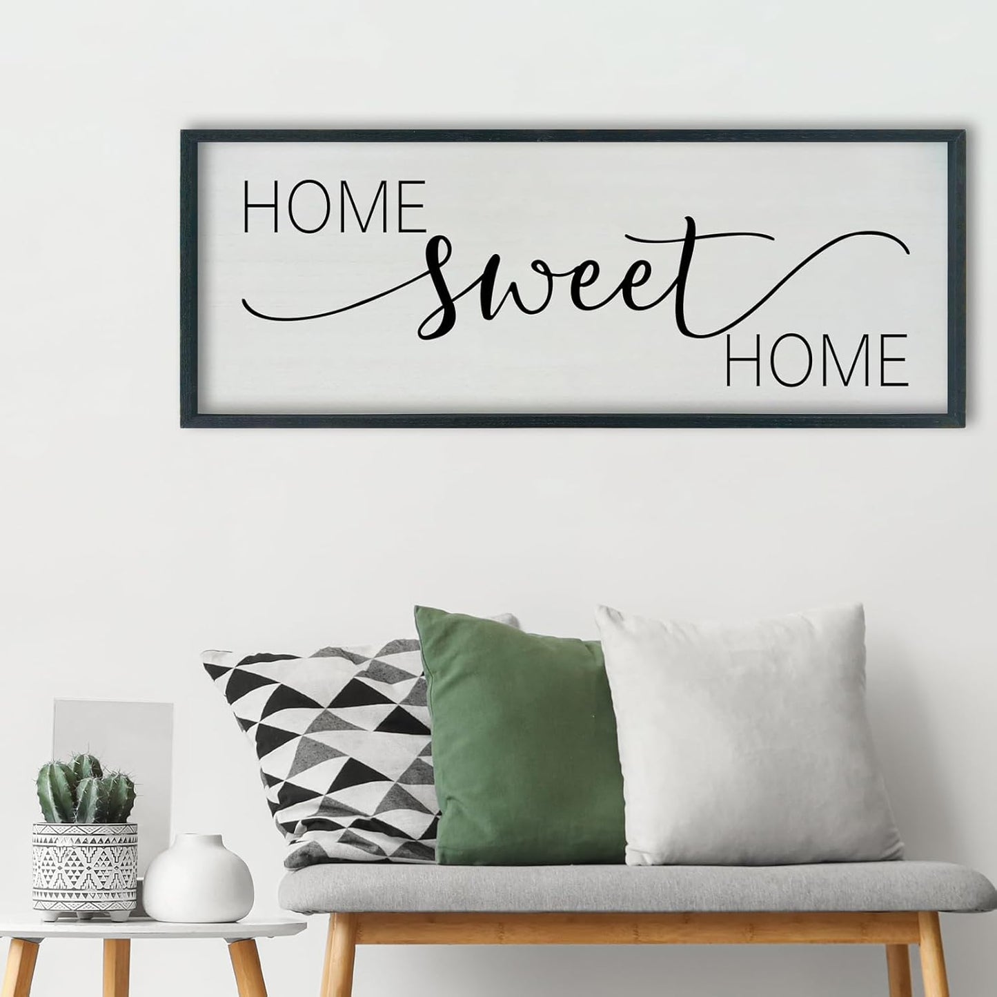 SRSZHIYUE Home Sweet Home Sign 40"x15" for Farmhouse Rustic Large Family Living Room Over Couch Modern Horizontal Wall Decor, Wood Framed Plaques Art Decorative (Black)