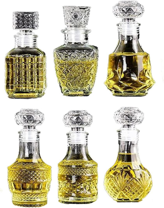 AlifordGlass Mini Glass Bottles with 6 Different Shapes Can be Used for Self-Made juicing, Wine Bottles or Whiskey Decanter