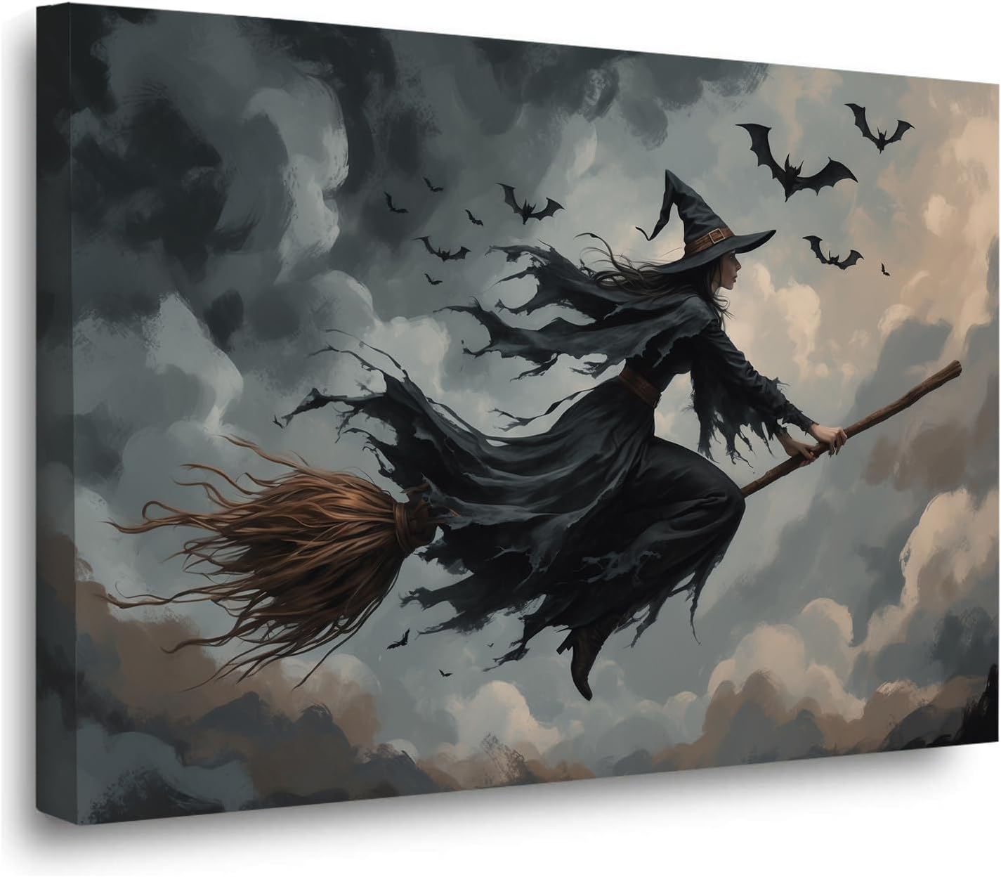Witch and bat flying Halloween poster suitable for home party wall decoration retro Halloween preppy style wall art canvas print suitable for room decoration20x30in Wood Framed
